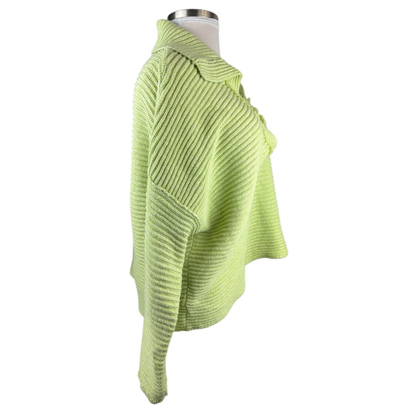 Free People Marlie Slouchy Oversized Sweater Ribbed V-Neck Lime Green Size Large - Picture 12 of 16